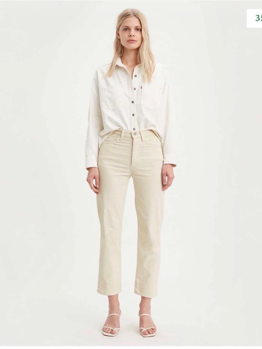 Levi's Cropped Straight Corduroy Pants in Cream